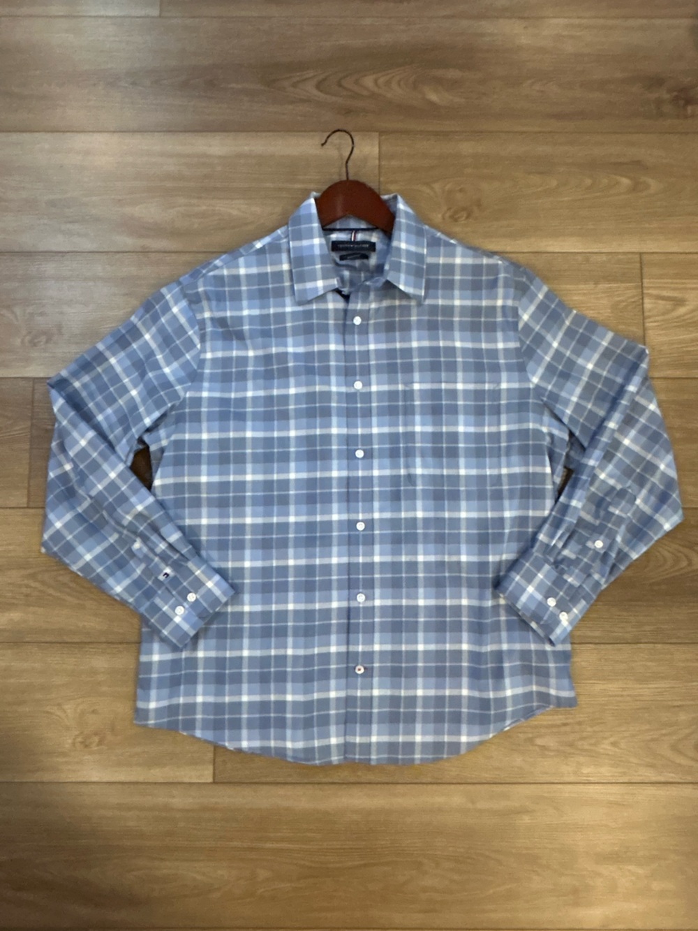 Tommy Hilfiger Blue Plaid Stretch Button Down Dress Shirt L